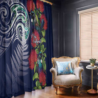 Meri Kirihimete New Zealand Window Curtain Tui on Pohutukawa - Blue Ver
