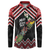 New Zealand Christmas Taniko Poutama Button Sweatshirt Flora Map with Birds - Polynesian Pride