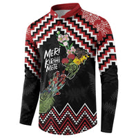 New Zealand Christmas Taniko Poutama Button Sweatshirt Flora Map with Birds - Polynesian Pride