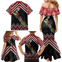 New Zealand Christmas Taniko Poutama Family Matching Mermaid Dress and Hawaiian Shirt Flora Map with Birds - Polynesian Pride