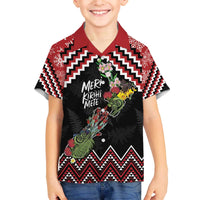 New Zealand Christmas Taniko Poutama Family Matching Off The Shoulder Long Sleeve Dress and Hawaiian Shirt Flora Map with Birds - Polynesian Pride