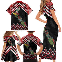 New Zealand Christmas Taniko Poutama Family Matching Short Sleeve Bodycon Dress and Hawaiian Shirt Flora Map with Birds - Polynesian Pride