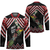 New Zealand Christmas Taniko Poutama Hockey Jersey Flora Map with Birds - Polynesian Pride