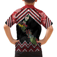 New Zealand Christmas Taniko Poutama Kid Hawaiian Shirt Flora Map with Birds - Polynesian Pride