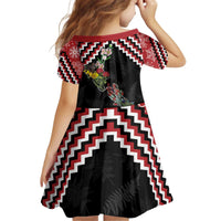 New Zealand Christmas Taniko Poutama Kid Short Sleeve Dress Flora Map with Birds - Polynesian Pride