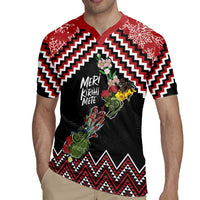 New Zealand Christmas Taniko Poutama Rugby Jersey Flora Map with Birds - Polynesian Pride