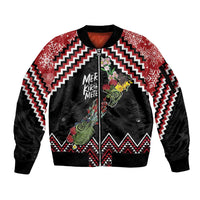 New Zealand Christmas Taniko Poutama Sleeve Zip Bomber Jacket Flora Map with Birds - Polynesian Pride