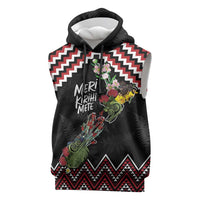 New Zealand Christmas Taniko Poutama Sleeveless Hoodie Flora Map with Birds - Polynesian Pride
