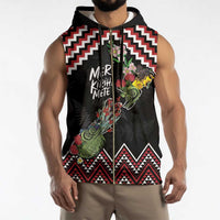 New Zealand Christmas Taniko Poutama Sleeveless Zip Hoodie Flora Map with Birds - Polynesian Pride