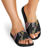 New Zealand Christmas Taniko Poutama Slide Sandals Flora Map with Birds - Polynesian Pride