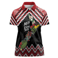 New Zealand Christmas Taniko Poutama Women Polo Shirt Flora Map with Birds - Polynesian Pride