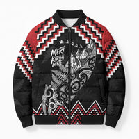 New Zealand Christmas Taniko Poutama Bomber Puffer Jacket Mountainscape Maori Fern - Polynesian Pride