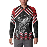 New Zealand Christmas Taniko Poutama Button Sweatshirt Mountainscape Maori Fern - Polynesian Pride