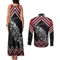 New Zealand Christmas Taniko Poutama Couples Matching Tank Maxi Dress and Long Sleeve Button Shirt Mountainscape Maori Fern - Polynesian Pride