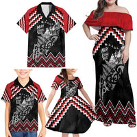 New Zealand Christmas Taniko Poutama Family Matching Off Shoulder Maxi Dress and Hawaiian Shirt Mountainscape Maori Fern - Polynesian Pride