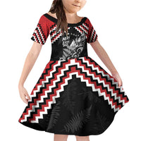 New Zealand Christmas Taniko Poutama Family Matching Off Shoulder Short Dress and Hawaiian Shirt Mountainscape Maori Fern - Polynesian Pride