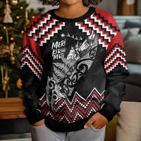 New Zealand Christmas Taniko Poutama Kid Ugly Christmas Sweater Mountainscape Maori Fern - Polynesian Pride