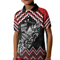 New Zealand Christmas Taniko Poutama Kid Polo Shirt Mountainscape Maori Fern - Polynesian Pride