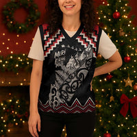 New Zealand Christmas Taniko Poutama Christmas Knitted V-Neck Vest Mountainscape Maori Fern - Polynesian Pride