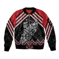 New Zealand Christmas Taniko Poutama Sleeve Zip Bomber Jacket Mountainscape Maori Fern - Polynesian Pride
