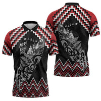 New Zealand Christmas Taniko Poutama Zipper Polo Shirt Mountainscape Maori Fern - Polynesian Pride