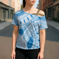 Bula Fiji Classic Masi Tapa Cross Shoulder Shirt Turquoise - Polynesian Pride