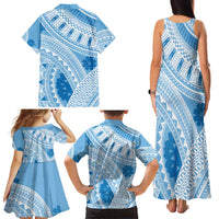 Bula Fiji Classic Masi Tapa Family Matching Tank Maxi Dress and Hawaiian Shirt Turquoise - Polynesian Pride