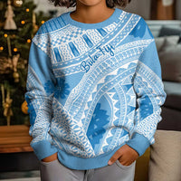 Bula Fiji Classic Masi Tapa Kid Ugly Christmas Sweater Turquoise - Polynesian Pride