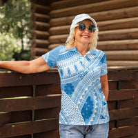 Bula Fiji Classic Masi Tapa Women Polo Shirt Turquoise - Polynesian Pride