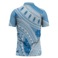 Bula Fiji Classic Masi Tapa Zipper Polo Shirt Turquoise - Polynesian Pride