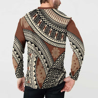 Bula Fiji Classic Masi Tapa Button Sweatshirt Vintage Brown - Polynesian Pride