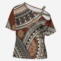 Bula Fiji Classic Masi Tapa Cross Shoulder Shirt Vintage Brown - Polynesian Pride
