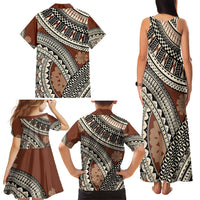 Bula Fiji Classic Masi Tapa Family Matching Tank Maxi Dress and Hawaiian Shirt Vintage Brown - Polynesian Pride