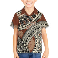 Bula Fiji Classic Masi Tapa Kid Hawaiian Shirt Vintage Brown - Polynesian Pride