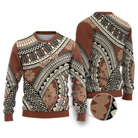 Bula Fiji Classic Masi Tapa Ugly Christmas Sweater Vintage Brown - Polynesian Pride