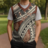 Bula Fiji Classic Masi Tapa Christmas Knitted V-Neck Vest Vintage Brown - Polynesian Pride