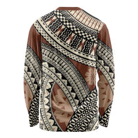 Bula Fiji Classic Masi Tapa Long Sleeve Shirt Vintage Brown - Polynesian Pride