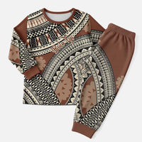Bula Fiji Classic Masi Tapa Christmas Pajama Set Vintage Brown - Polynesian Pride