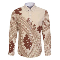 Bula Fiji Classic Masi Tapa Family Matching Long Sleeve Bodycon Dress and Hawaiian Shirt Vintage Beige - Polynesian Pride