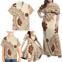 Bula Fiji Classic Masi Tapa Family Matching Off Shoulder Maxi Dress and Hawaiian Shirt Vintage Beige - Polynesian Pride