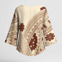 Bula Fiji Classic Masi Tapa Kimono Sleeve Blouse Vintage Beige - Polynesian Pride