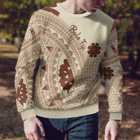 Bula Fiji Classic Masi Tapa Ugly Christmas Sweater Vintage Beige - Polynesian Pride