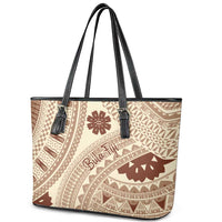 Bula Fiji Classic Masi Tapa Leather Tote Bag Vintage Beige - Polynesian Pride