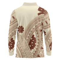 Bula Fiji Classic Masi Tapa Long Sleeve Polo Shirt Vintage Beige - Polynesian Pride