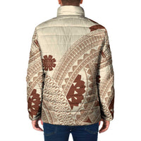 Bula Fiji Classic Masi Tapa Padded Jacket Vintage Beige - Polynesian Pride