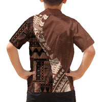Bula Fiji Family Matching Off Shoulder Maxi Dress and Hawaiian Shirt Tribal Masi Tapa - Brown LT7 - Polynesian Pride