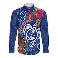 Guam Christmas Long Sleeve Button Shirt Turtle Mix Tapa Felis Pasgua LT7 Unisex Blue - Polynesian Pride