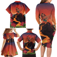 Hawaii Kilauea Volcano Family Matching Long Sleeve Bodycon Dress and Hawaiian Shirt Pele Goddess