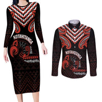 Maori Waitangi Couples Matching Long Sleeve Bodycon Dress and Long Sleeve Button Shirt Kotahitanga Poutama Mix Whakairo - Polynesian Pride
