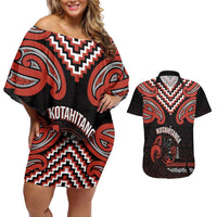 Maori Waitangi Couples Matching Off Shoulder Short Dress and Hawaiian Shirt Kotahitanga Poutama Mix Whakairo - Polynesian Pride